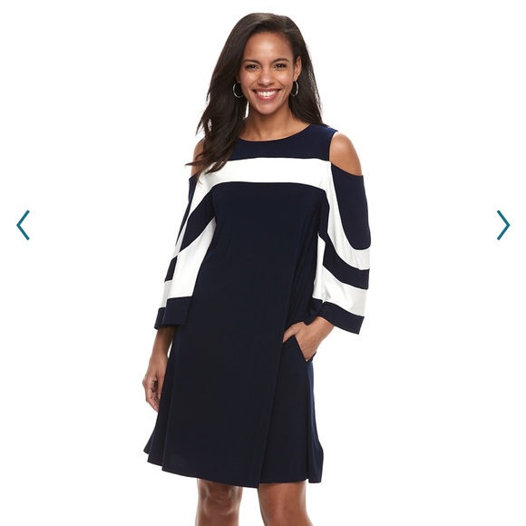 Nina Leonard Dresses & Skirts - women's Nina Leonard cold-shoulder dress features draped sleeves.